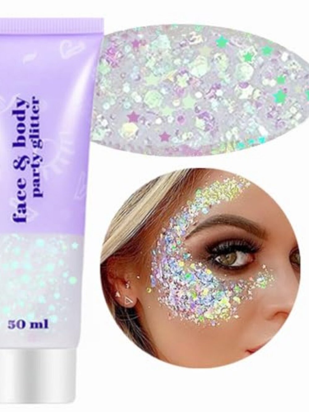 Go Ho Clear White Face Body Glitter,Halloween Festival Concert Outfit Women